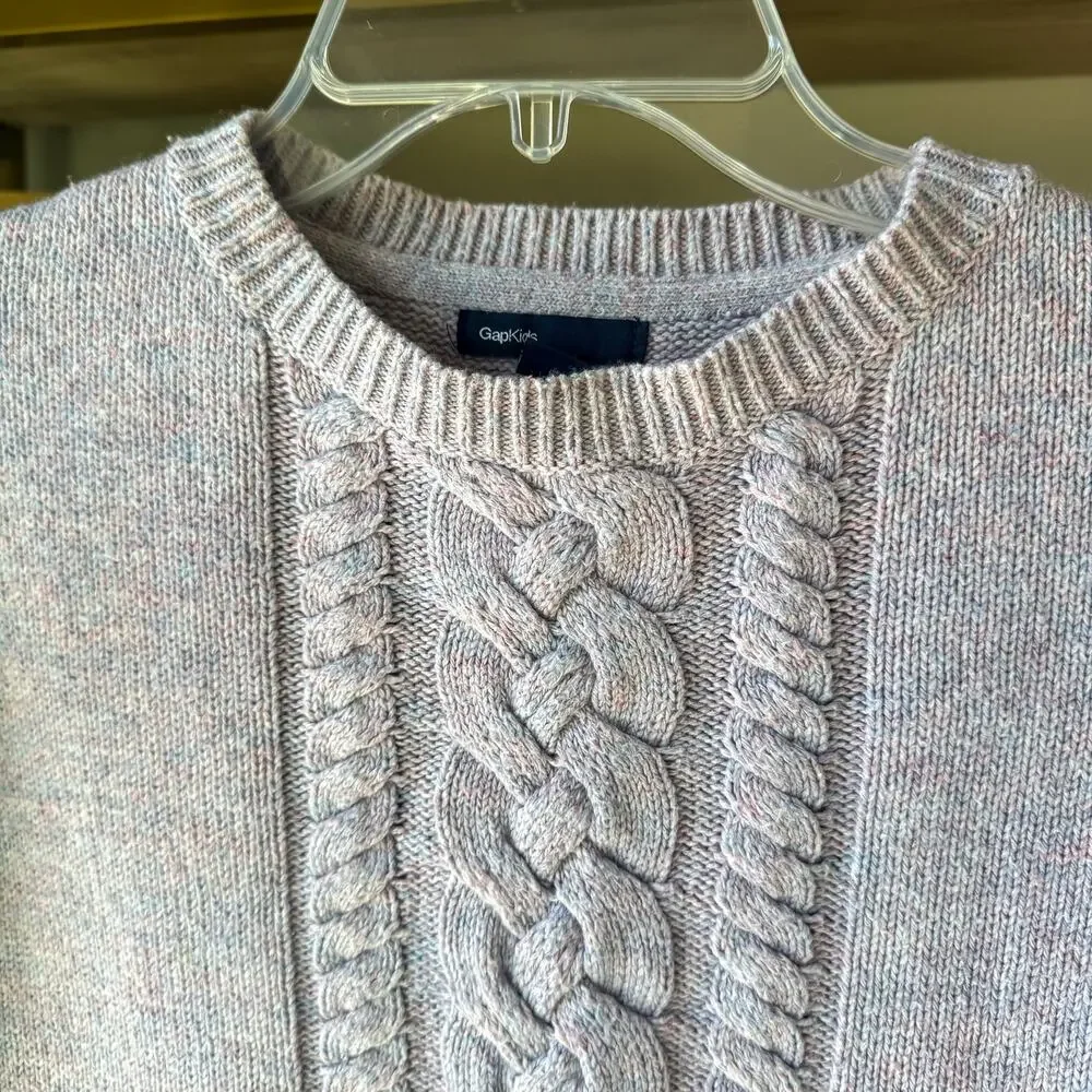Gap Kids Preppy Lavender Gray Cable Knit Crewneck Sweater, Girls Medium/8Y